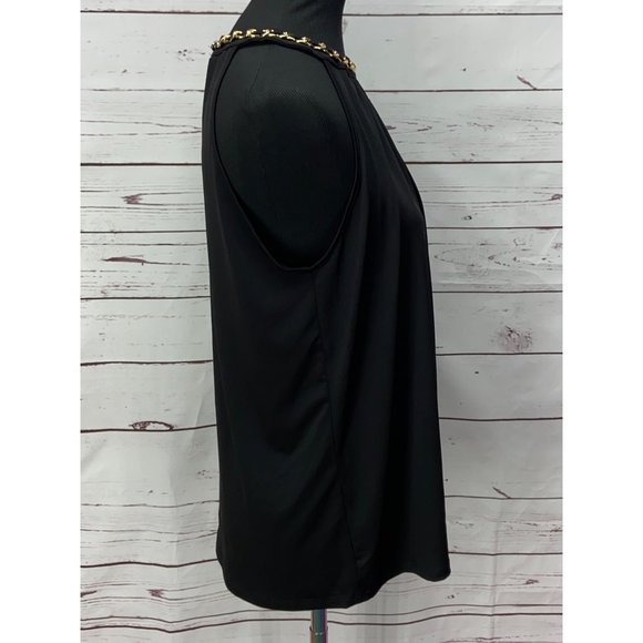 Lavish Black Gold Embellished Neck Women's Size Large Halter Style Flowy Elegant - Picture 2 of 8